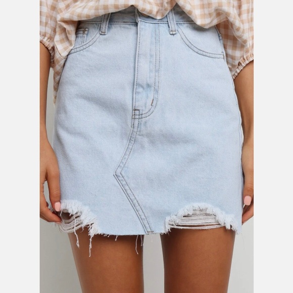 Petal + Pup Neela Distressed Denim Mini Skirt - Picture 1 of 8